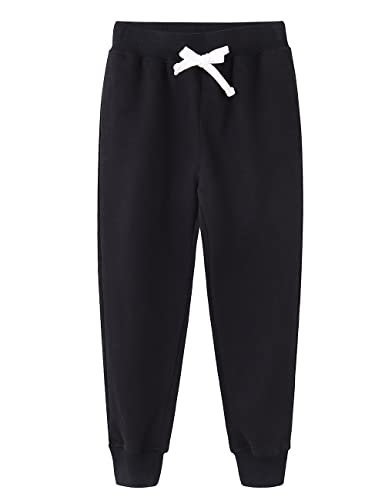 Spring&Gege Kinder Solid Athletic Sweatpants Basic Freizeithose Sportswear mit tiefen Taschen, Schwarz, 9-10 Jahre von Spring&Gege