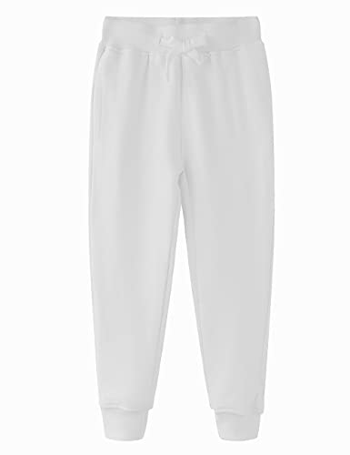 Spring&Gege Kinder Solid Athletic Sweatpants Basic Freizeithose Sportswear mit tiefen Taschen, Weiß, 9-10 Jahre von Spring&Gege