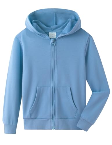 Spring&Gege Klassische Kapuzenpullover für Jugendliche, weiche Kapuzen-Sweatshirts mit durchgehendem Reißverschluss, für Kinder (3–14 Jahre), Acid Blue, 5-6 Jahre von Spring&Gege