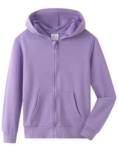 Spring&Gege Klassische Kapuzenpullover für Jugendliche, weiche Kapuzen-Sweatshirts mit durchgehendem Reißverschluss, für Kinder (3–14 Jahre), Lavendel, 9-10 Jahre von Spring&Gege