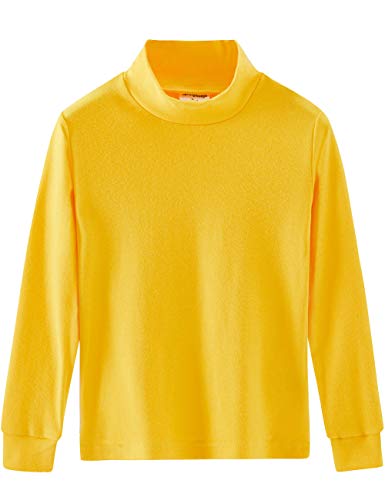 Spring&Gege Kleine & Große Jungen Mädchen Langarm Mock Rollkragenpullover T-Shirt Baumwolle Base Layer Tops Gelb 140 146, L von Spring&Gege