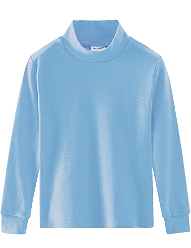 Spring&Gege Kleine & Große Jungen Mädchen Langarm Mock Rollkragenpullover T-Shirt Baumwolle Base Layer Tops Himmelblau 104 110, XS von Spring&Gege