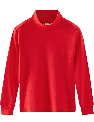 Spring&Gege Kleine & Große Jungen Mädchen Langarm Mock Rollkragenpullover T-Shirt Baumwolle Base Layer Tops Rot 116 122, S von Spring&Gege