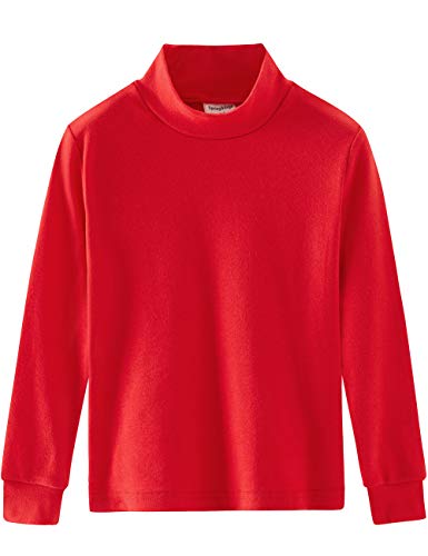 Spring&Gege Kleine & Große Jungen Mädchen Langarm Mock Rollkragenpullover T-Shirt Baumwolle Base Layer Tops Rot 140 146, L von Spring&Gege