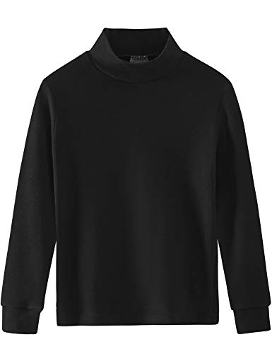 Spring&Gege Kleine & Große Jungen Mädchen Langarm Mock Rollkragenpullover T-Shirt Baumwolle Base Layer Tops Schwarz 152 158, XL von Spring&Gege