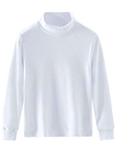 Spring&Gege Kleine & Große Jungen Mädchen Langarm Mock Rollkragenpullover T-Shirt Baumwolle Base Layer Tops Weiß 140 146, L von Spring&Gege
