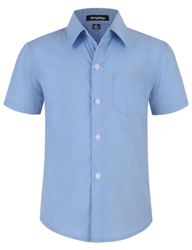 Spring&Gege Kurzärmelige Hemden für Jungen Formelle Uniform aus Fester Popeline, Blau, 134cm von Spring&Gege