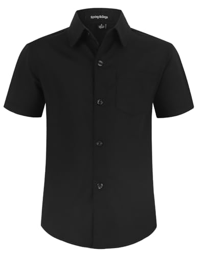 Spring&Gege Kurzärmelige Hemden für Jungen Formelle Uniform aus Fester Popeline, Schwarz, 122cm von Spring&Gege