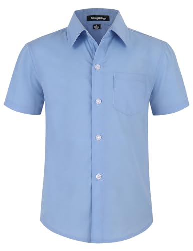 Spring&Gege Kurzärmelige Hemden für Jungen Formelle Uniform aus fester Popeline, Blau, 158cm von Spring&Gege