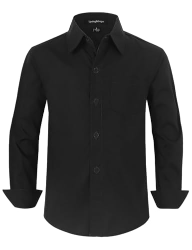 Spring&Gege Langärmelige Hemden für Jungen Formelle Uniform aus Fester Popeline, Schwarz, 122cm von Spring&Gege
