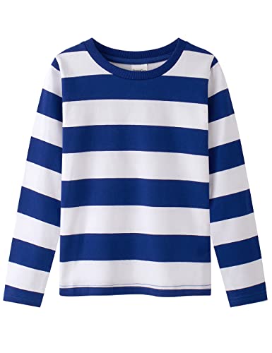Spring&Gege Langärmliges gestreiftes T-Shirt für Jungen Baumwoll-T-Shirts mit Rundhalsausschnitt, Königsblau und weißer Streifen, 9-10 Jahre von Spring&Gege
