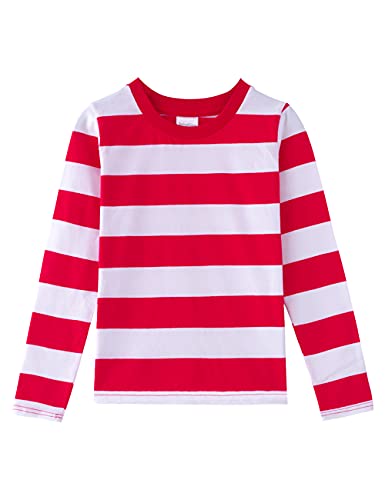 Spring&Gege Langärmliges gestreiftes T-Shirt für Jungen Baumwoll-T-Shirts mit Rundhalsausschnitt, Roter und weißer Streifen, 7-8 Jahre Spring&Gege Langärmliges gestreiftes T-Shirt für Jungen Baumwoll-T-Shirts mit Rundhalsausschnitt, Roter und weißer Streifen, 7-8 Jahre von Spring&Gege