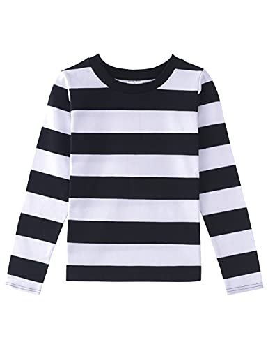 Spring&Gege Langärmliges gestreiftes T-Shirt für Jungen Baumwoll-T-Shirts mit Rundhalsausschnitt, schwarzer und weißer Streifen, 5-6 Jahre von Spring&Gege