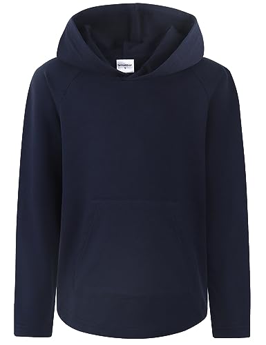 Spring&Gege Langarm Hoodie mit Tasche für Jungen Kinder lässig solide Pullover Shirt Kinder Sweatshirt für Sport warm Hooded Top (Marine, 11-12 Jahre) von Spring&Gege