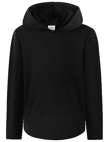 Spring&Gege Langarm-Kapuzenpulli mit Tasche für Jungen Kinder Sweatshirt für Fußball Kinder Pullover Shirt lässig solide warmes Kapuzen-T-Shirt (Schwarz, 11-12 Jahre) von Spring&Gege