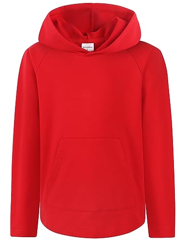 Spring&Gege Langarm-Kapuzenpulli mit Tasche für Jungen Teens Pullover Shirt Kinder lässig Sweatshirt solide weiche warme Kapuze Top für das Laufen (Rot, 13-14 Jahre) von Spring&Gege