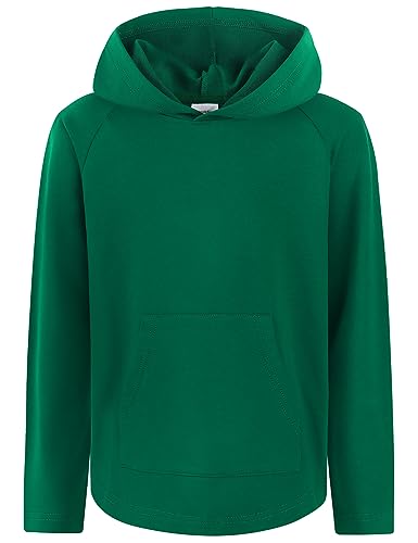 Spring&Gege Langarm-Kapuzenpulli mit Tasche für Schule Jungen Kinder solide Sweatshirt Teens warme Kapuze Top für Reiten (Grün, 7-8 Jahre) von Spring&Gege