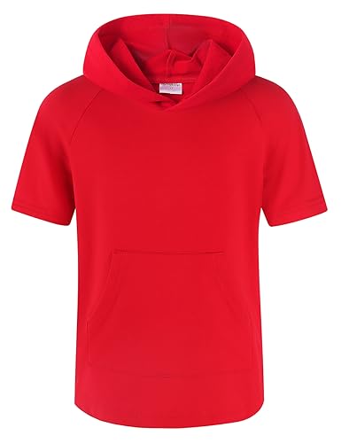 Spring&Gege Leichter Kurzarm-Kapuzenpullover für Jungen, lässig, einfarbig, mit Tasche, Rot/Ausflug, einfarbig (Getaway Solids), 11-12 Jahre von Spring&Gege