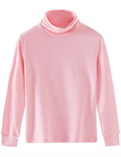 Spring&Gege Mädchen Solid Rollkragenpullover Baumwolle Langarm Shirt Kinder Base Layer Basic Tops Rosa 152 158, XL von Spring&Gege