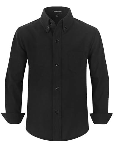 Spring&Gege Schwarz Hemden für Jungen Solid Langarm Oxford Hemd Kinder Jungen Kleiderhemden Party Freizeit Hemd 122 von Spring&Gege