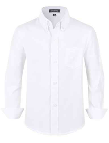 Spring&Gege Weißes Hemden für Jungen Solid Langarm Oxford Hemd Kinder Jungen Kleiderhemden Studenten Knöpfen Hemd 158 von Spring&Gege