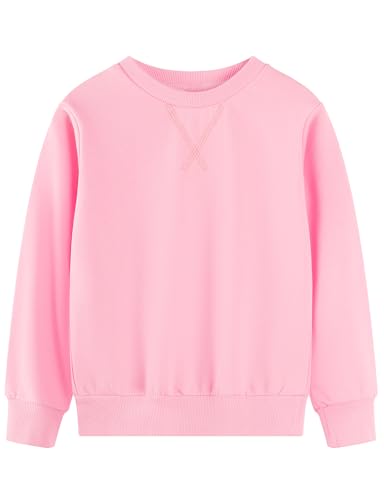 Spring&Gege Youth Basic Sport Crewneck Pullover Sweatshirts für Kinder (3–14 Jahre), Pink, 9-10 Jahre von Spring&Gege