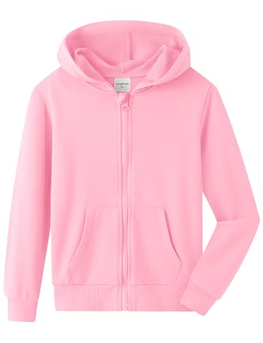 Spring&Gege Youth Solid Classic Hoodies Weiche Kapuzenpullover Full Zip Sweatshirts für Kinder (3-12 Jahre), rose, 9-10 Jahre von Spring&Gege