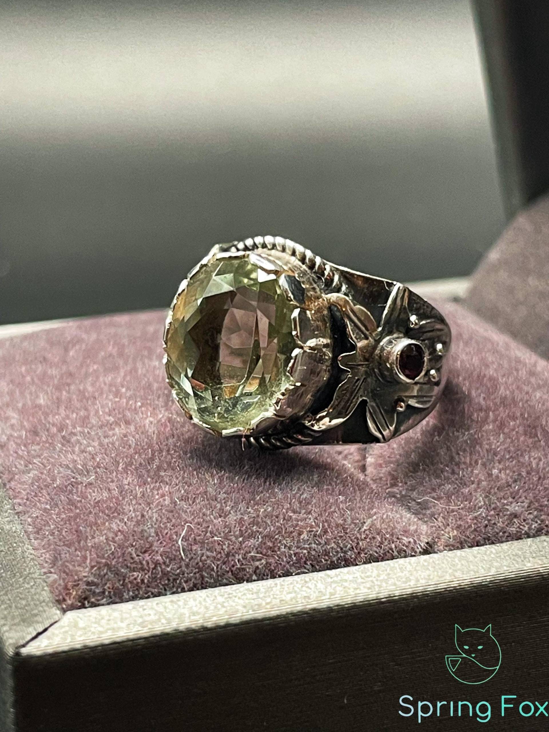 925 Silver Handmade Beryl Ring With Garnet Accent - Adjustable Statement Gemstone Spring Fox Boho Jewelry 925 Silver Handmade Beryl Ring With Garnet Accent - Adjustable Statement Gemstone Spring Fox Boho Jewelry von SpringFoxHandMade