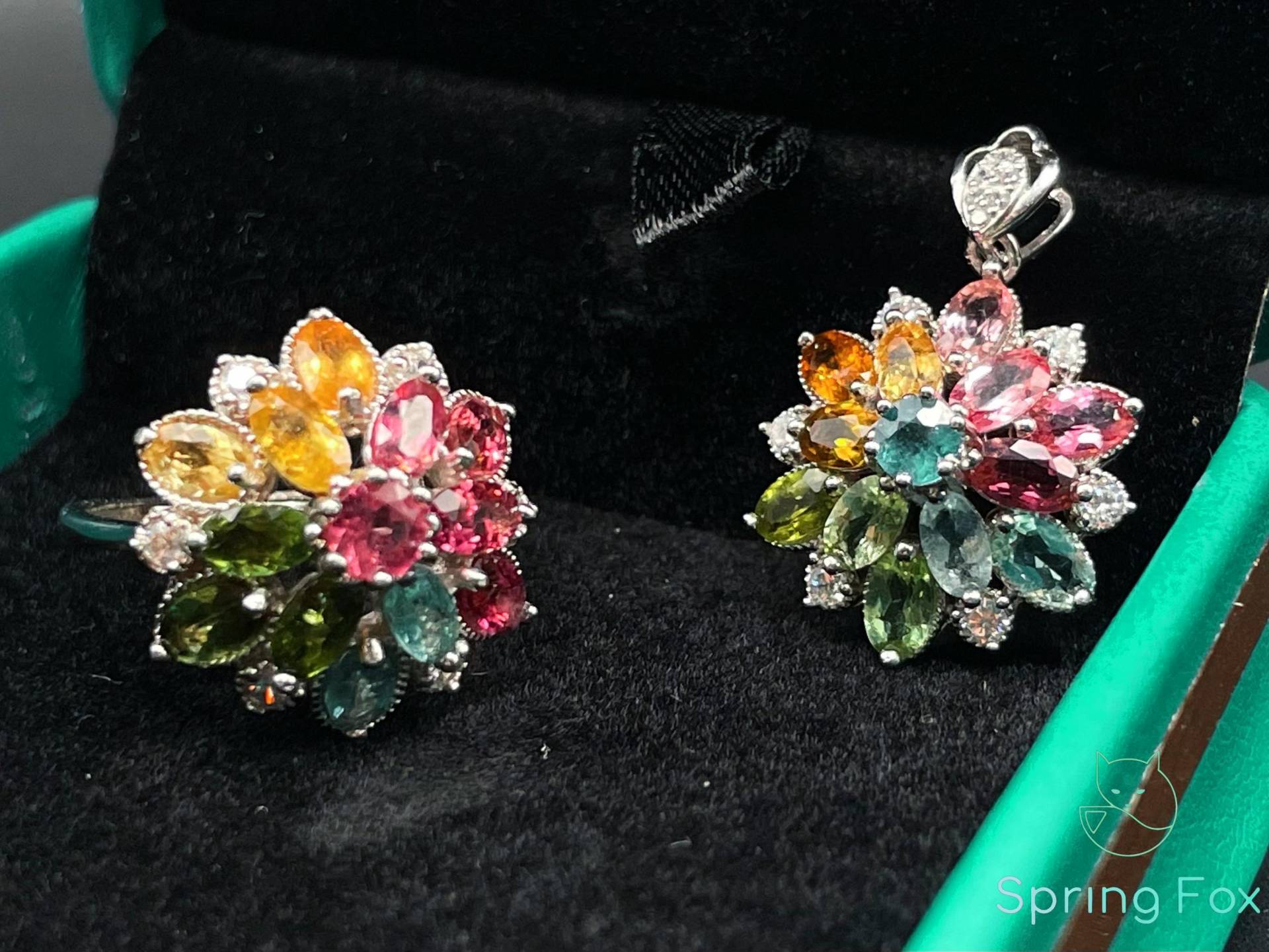 Buntes Turmalin-Schmuckset - Ring & Anhänger 925Er Silber- Rainbow Tourmaline-High Quality Jewelry- Fine Jewelry For Everyday- Sustainable von SpringFoxHandMade