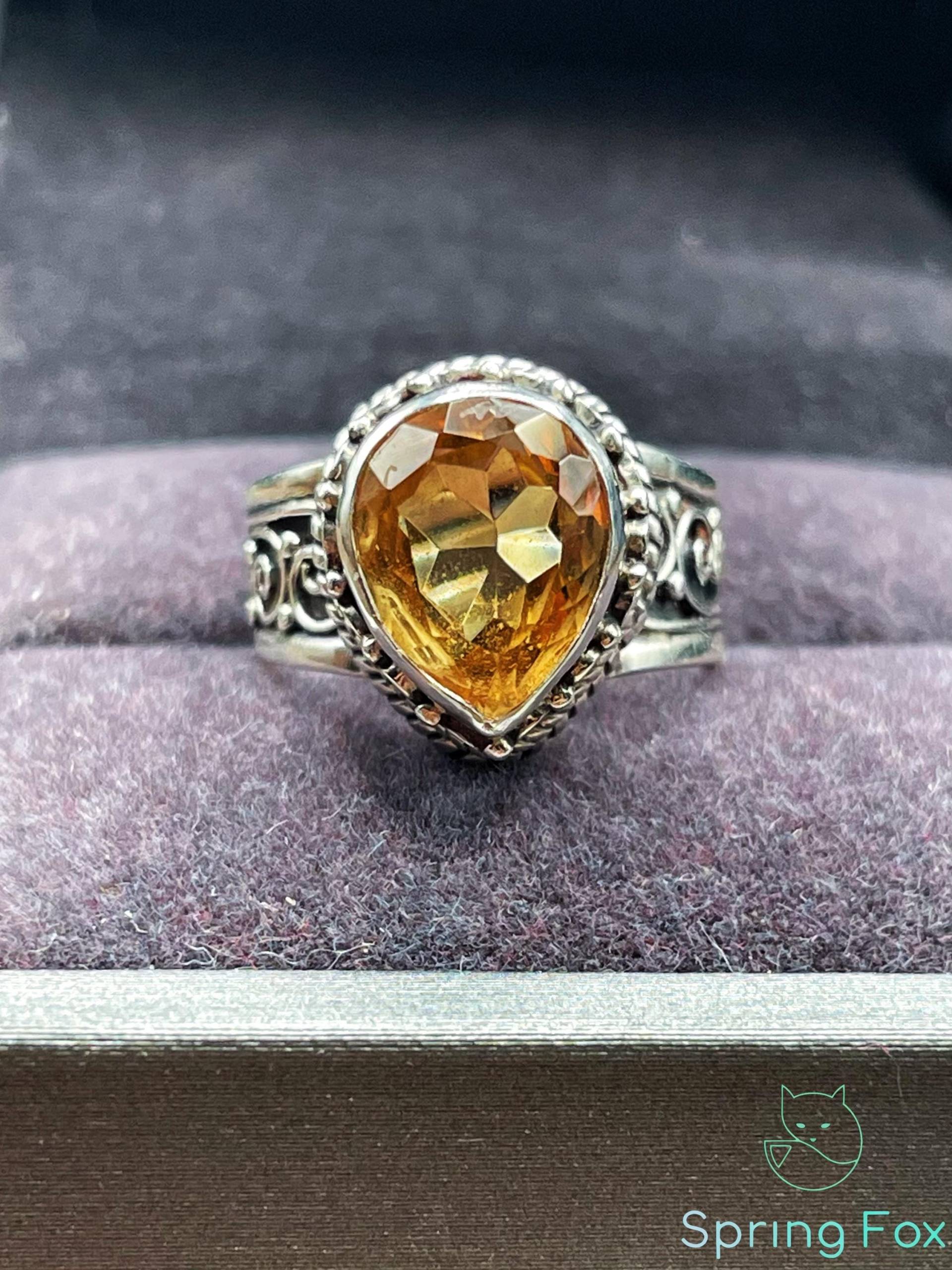 Faceted Citrine Ring Sterling Silver | Adjustable Gemstone Boho Witchy Jewelry November Birthstone Gift For Her Faceted Citrine Ring Sterling Silver | Adjustable Gemstone Boho Witchy Jewelry November Birthstone Gift For Her von SpringFoxHandMade