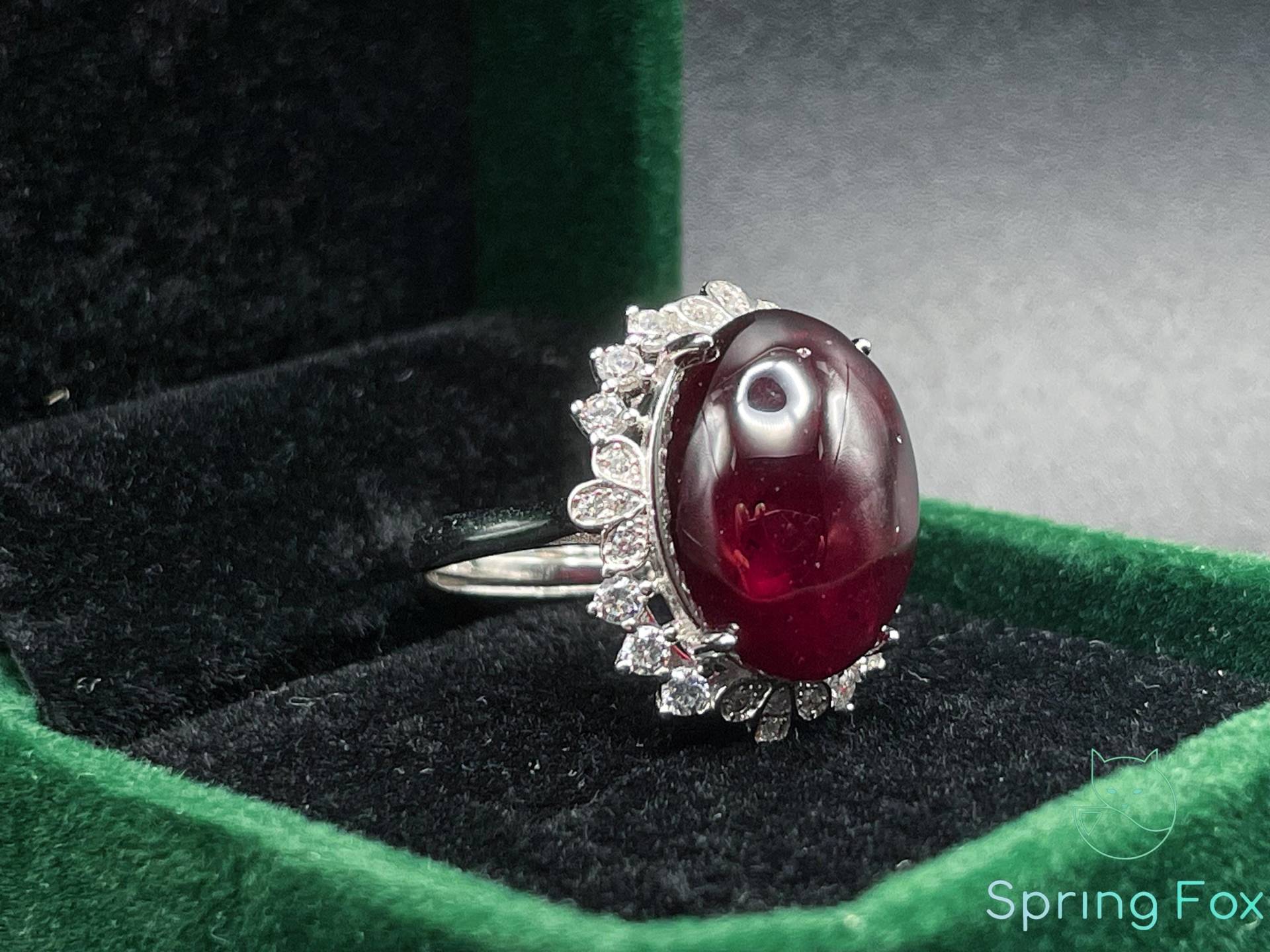 Granat Ring Silberring 925 Sterling Silber Geschenk Heilstein Garnet Crystal Statement Ring Hochqualität Verstellbar von SpringFoxHandMade