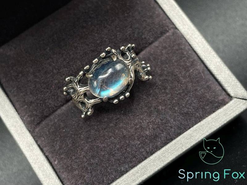 Mystic Labradorite Silver Ring | Tree Of Life Design Adjustable Boho Statement Handmade Gift For Her Springfox von SpringFoxHandMade