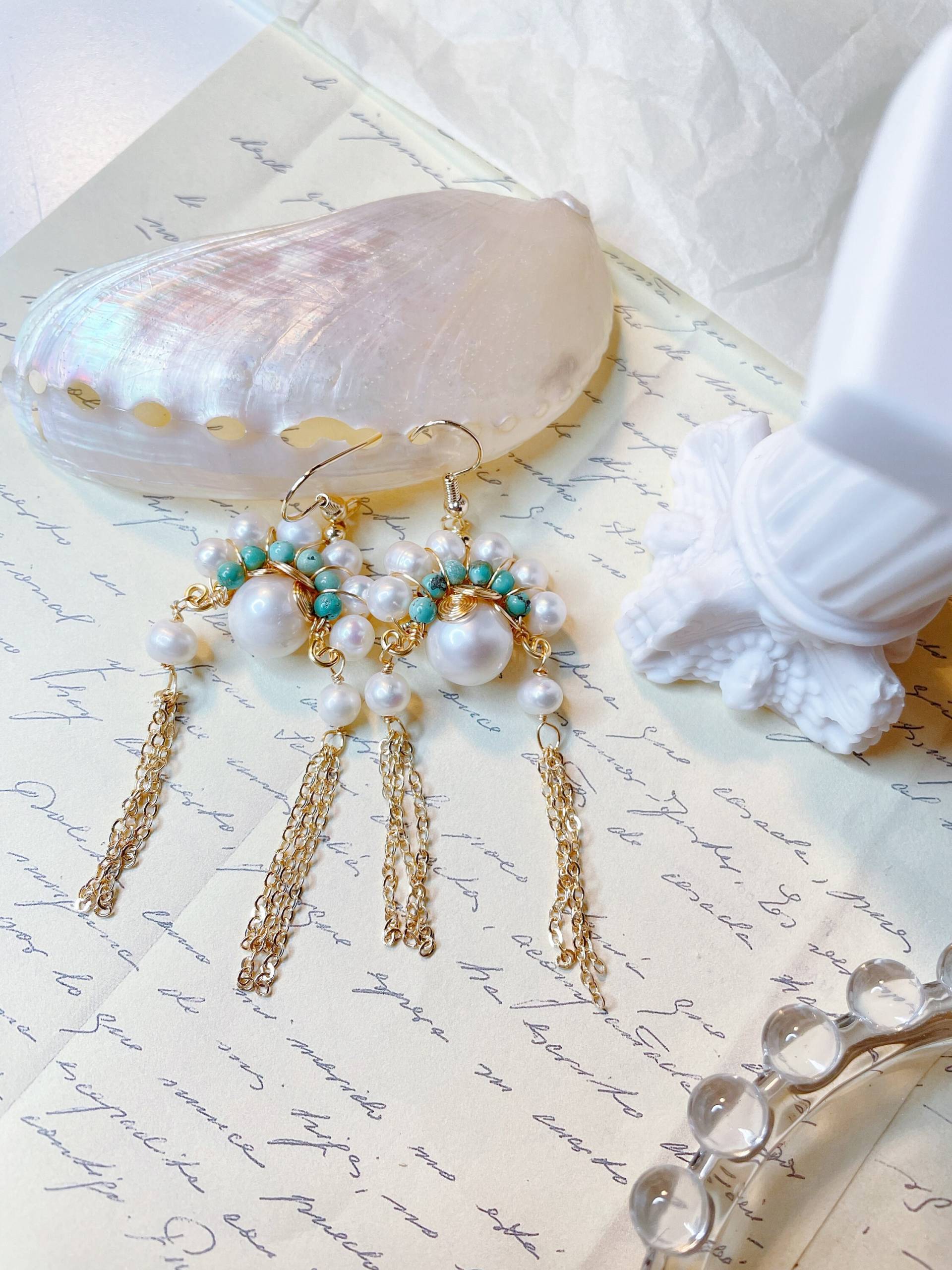 Ohrringe Ohrhänger Natursteine Türkis Turquoise Süßwasserperlen Freshwater Pearls Earrings Ear Candy Hippie Boho Wire Wrapping Ohrringe Ohrhänger Natursteine Türkis Turquoise Süßwasserperlen Freshwater Pearls Earrings Ear Candy Hippie Boho Wire Wrapping von SpringFoxHandMade