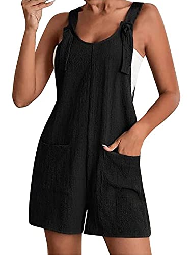 Damen Sommer Casual Ärmellos Strampler Lose Spaghettiträger Straps-Lätzchen Overall Shorts Jumpsuit mit Taschen, A-schwarz, 42 von Springcmy