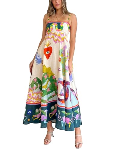 Maxikleid für Damen, Spaghettiträger, Graffiti, bunt, A-Linie, Swing, fließendes langes Cami-Kleid, Boho-Strandkleid, Sommerkleid, A-Herz, L Maxikleid für Damen, Spaghettiträger, Graffiti, bunt, A-Linie, Swing, fließendes langes Cami-Kleid, Boho-Strandkleid, Sommerkleid, A-Herz, L von Springcmy