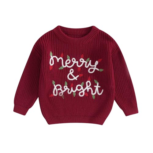 Springcmy Baby Jungen Mädchen Weihnachten Übergroßer Strickpullover Chunky Letter Stickerei Langarm Pullover Warm Herbst Winter Xmas Tops Strickwaren, kastanienbraun, 80 von Springcmy