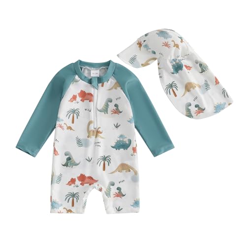 Springcmy Badeanzug für Kleinkinder, Baby, Jungen, Mädchen, Einteiler, langärmelig, Rashguard, Reißverschluss, Badebekleidung mit Hut, Strandkleidung, Dinosaurier, Himmelblau, 86 Springcmy Badeanzug für Kleinkinder, Baby, Jungen, Mädchen, Einteiler, langärmelig, Rashguard, Reißverschluss, Badebekleidung mit Hut, Strandkleidung, Dinosaurier, Himmelblau, 86 von Springcmy
