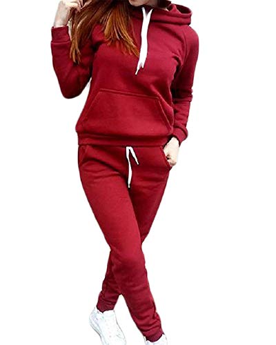 Springcmy Damen Jogger Outfit Passende Sweatanzüge Langarm Kapuzen-Sweatshirt und Sweatpants 2-teiliges Sport-Set Trainingsanzug Gr. 38, rot von Springcmy