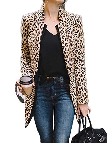 Springcmy Damen Leopard Blazer Langarm Open Cardigan Herbst Winter Office OL Jacken (Brown, L) von Springcmy