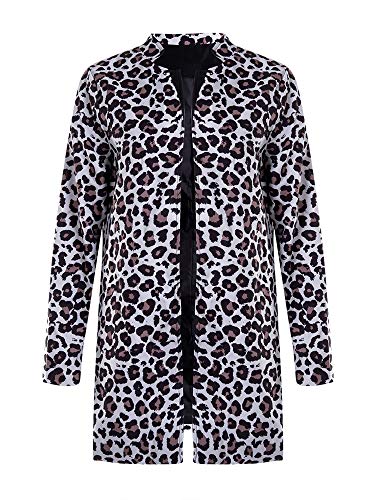 Springcmy Damen Leopard Blazer Langarm Open Cardigan Herbst Winter Office OL Jacken (Grey, S) von Springcmy