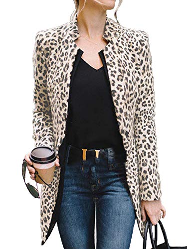 Springcmy Damen Leopard Blazer Langarm Open Cardigan Herbst Winter Office OL Jacken (Yellow, S) von Springcmy