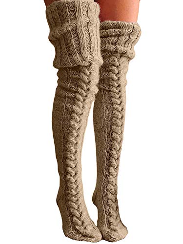 Springcmy Overknee-Socken für Damen und Mädchen, Zopfmuster, Oberschenkelhoch, lange Stiefel, Strümpfe, Beinwärmer, A-Dunkelgrau, Einheitsgröße von Springcmy