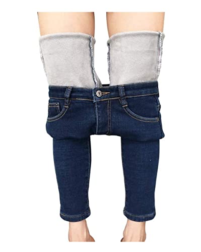 Springcmy Damen-Winter-Jeans, Fleece-gefüttert, dicke Skinny-Stretch-Jeans, warme dicke Leggings mit Taschen, Dunkelblau, XS von Springcmy