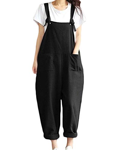 Springcmy Frauen Baggy Ärmellos Overall Lang Jumpsuit Playsuit Lose Casual Overall Hosen Hosen Latzhose Gr. 48, A-schwarz von Springcmy