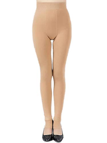 Springcmy Frauen Winter Thermo Strumpfhosen Fleece gefüttert hoch taillierte Thermal Leggings Hosen (Beige, One Size) von Springcmy