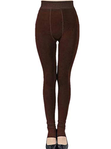 Springcmy Frauen Winter Thermo Strumpfhosen Fleece gefüttert hoch taillierte Thermal Leggings Hosen (Brown, One Size) von Springcmy