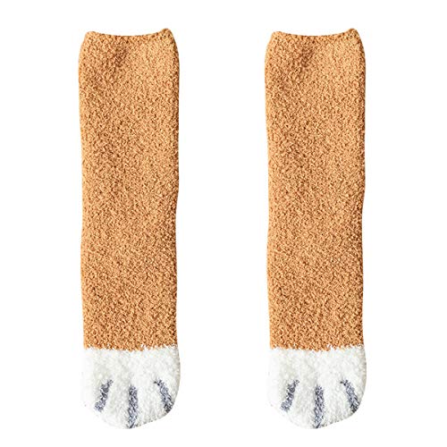 Springcmy Frauen Winter flauschig flauschig flauschig warme Hausschuhe Socken Katze Pfote Zuhause Schlafen Weiche Hausschuhe Socken Gr. Einheitsgröße, gelb von Springcmy