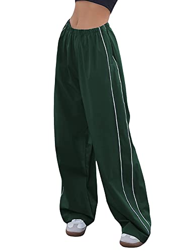Y2K Damen Parachute Y2K Low Waist Baggy Cargohose Gerade Passform Weites Bein Hose Streetwear Hose Jogger Sweatpants, A-army Grün, S von Springcmy
