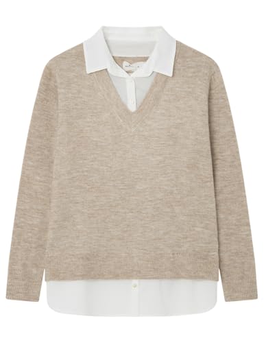 SPRINGFIELD Damen 1338706 Kombinierter Hemdpullover, Brauner Maulwurf, M von Springfield