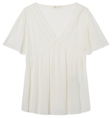 SPRINGFIELD Damen BlusaBambulaConEncajeYCuelloEnV.MangasAnchas Fließende Bluse mit Ausschnitt, Standardweiß 1, 40 von Springfield